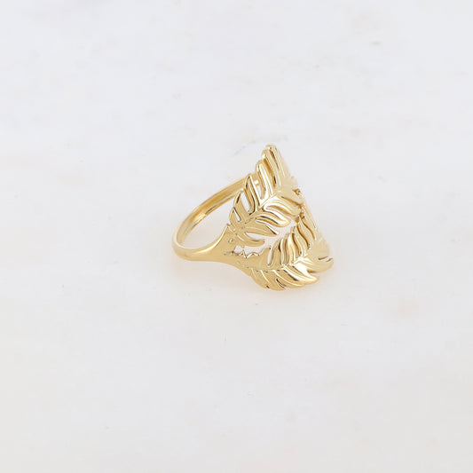 Bague fine et lisse avec 2 feuilles exotiqu