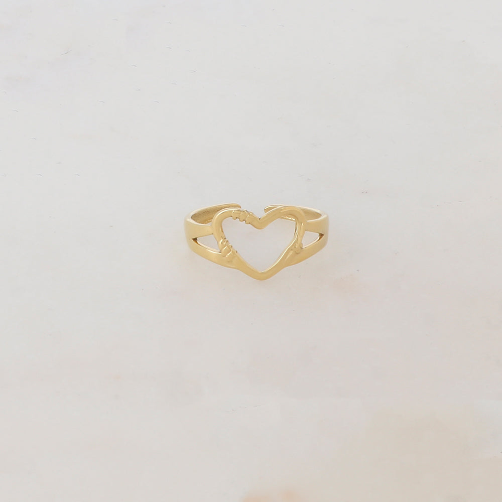 Bague coeur style 2 rangs ajustable avec effet lisse