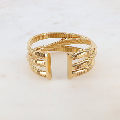 Manchette 3 rangs style croisé avec étoiles, petites boules et pierres naturelles