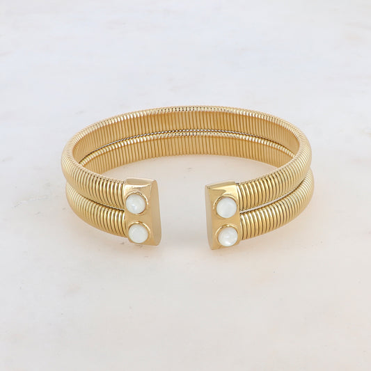 Manchette 2 rangs avec 4 pierres naturelles