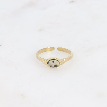 Bague - pierre naturelle jaspe dalmatien ovale et 3 grains