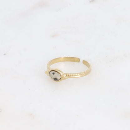 Bague - pierre naturelle jaspe dalmatien ovale et 3 grains