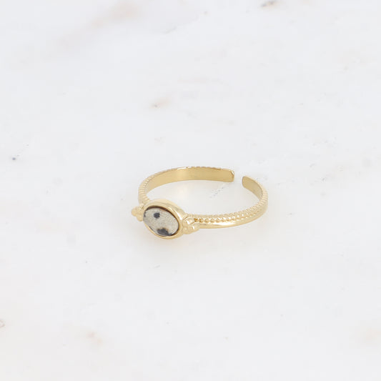 Bague - pierre naturelle jaspe dalmatien ovale et 3 grains