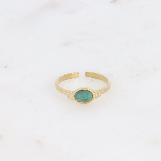 Bague - pierre naturelle jaspe vert ovale et 3 grains