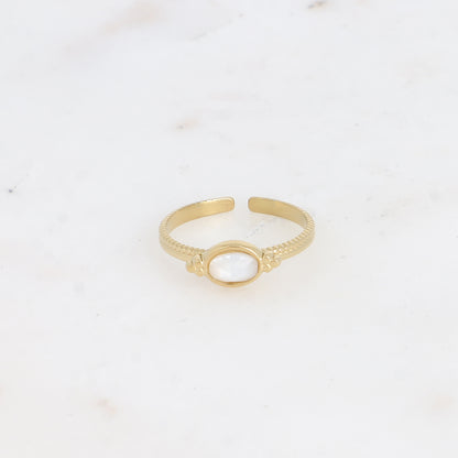 Bague - pierre naturelle nacre ovale et 3 grains