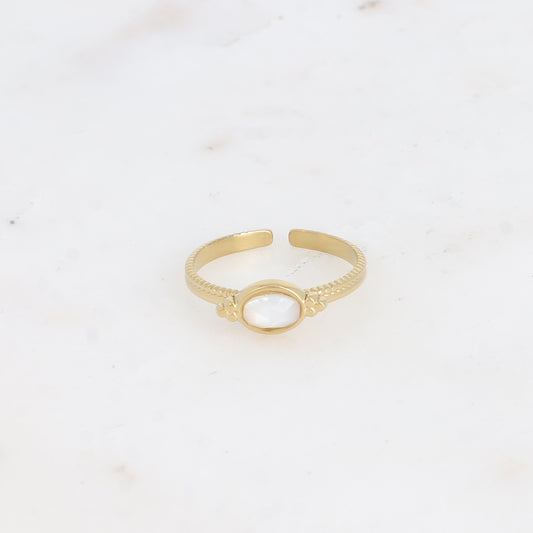 Bague - pierre naturelle nacre ovale et 3 grains