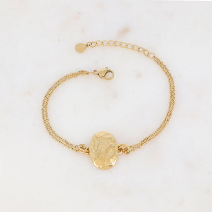 Bracelet double rangs avec pièce martelée ovale