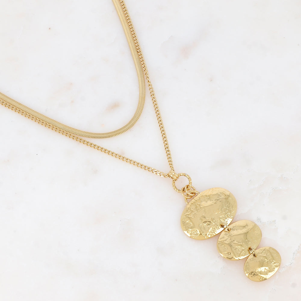 Collier double rangs avec pièces martelées ovales (38/46+7CM)