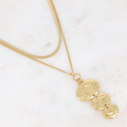 Collier double rangs avec pièces martelées ovales (38/46+7CM)