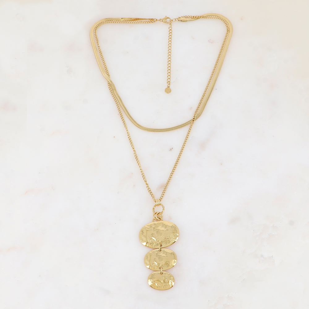 Collier double rangs avec pièces martelées ovales (38/46+7CM)