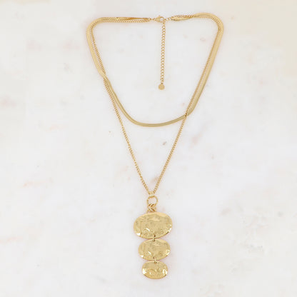 Collier double rangs avec pièces martelées ovales (38/46+7CM)