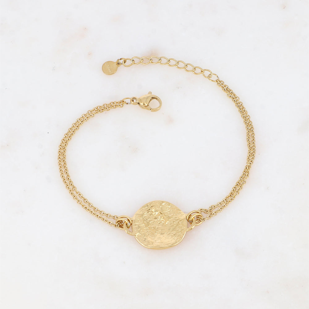 Bracelet double rangs avec pièce martelée ronde