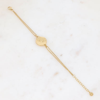 Bracelet double rangs avec pièce martelée ronde
