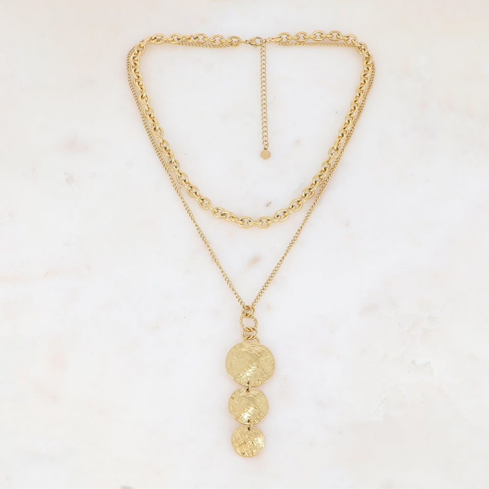 Collier avec pièces rondes martelées et refieffées (40/46+7CM)