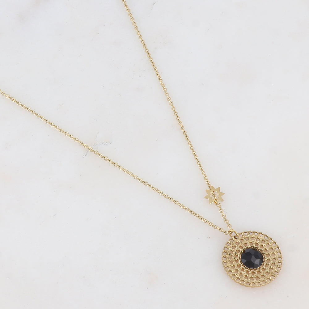 Collier avec pendentif rond effet ajouré et pierres naturelles (38+5)