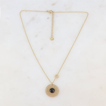Collier avec pendentif rond effet ajouré et pierres naturelles (38+5)