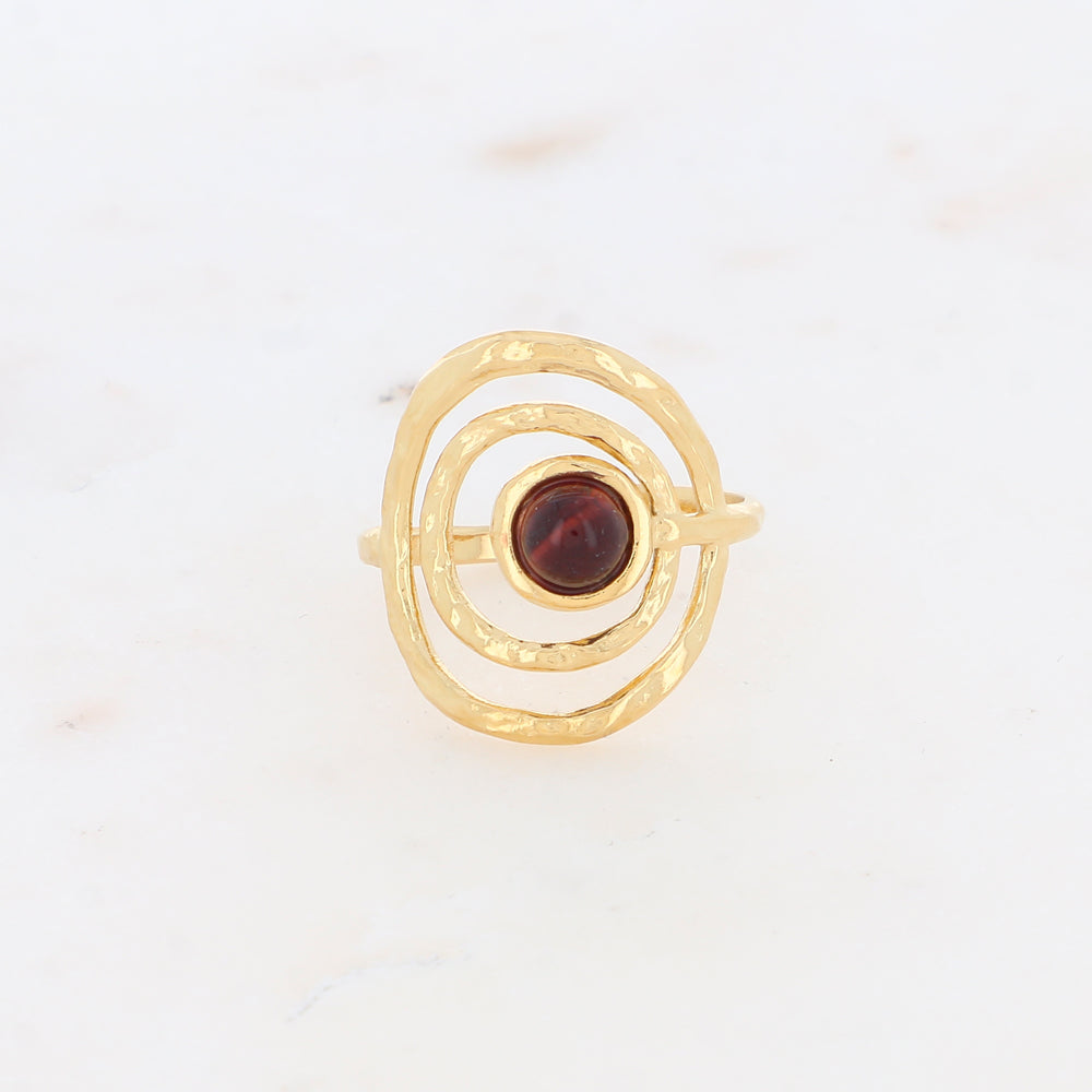 Bague avec anneau texturé et pierre naturelle - Oeil de tigre