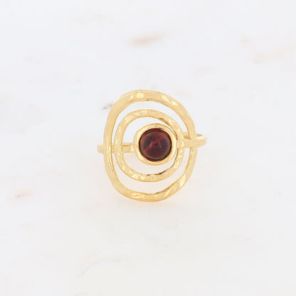 Bague avec anneau texturé et pierre naturelle - Oeil de tigre