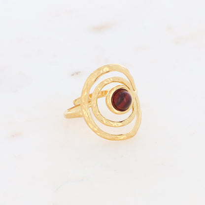Bague avec anneau texturé et pierre naturelle - Oeil de tigre