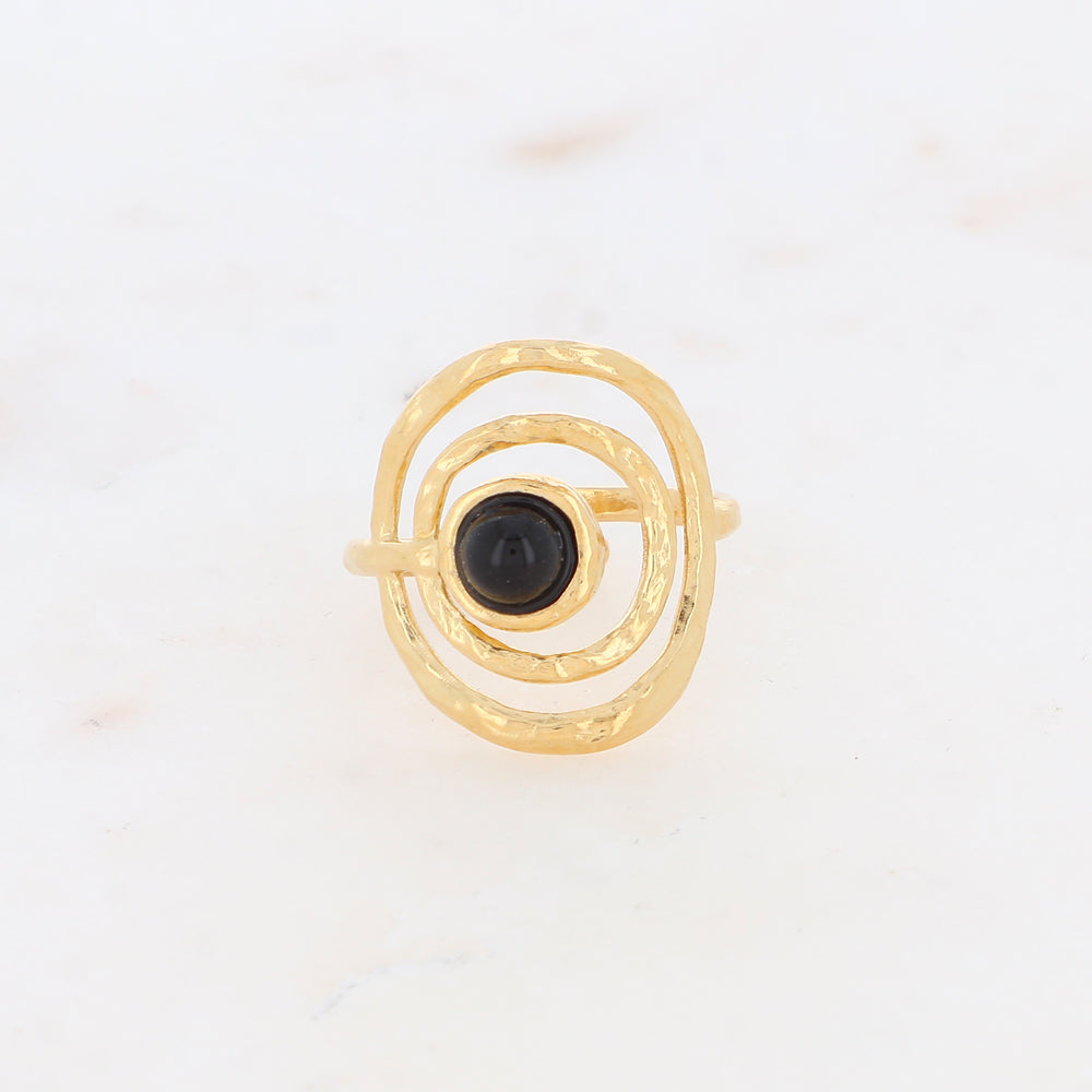 Bague avec anneau texturé et pierre naturelle - Onyx