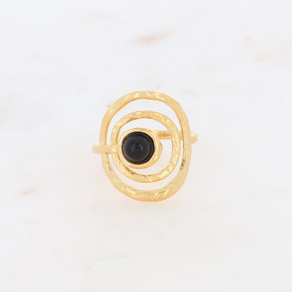 Bague avec anneau texturé et pierre naturelle - Onyx