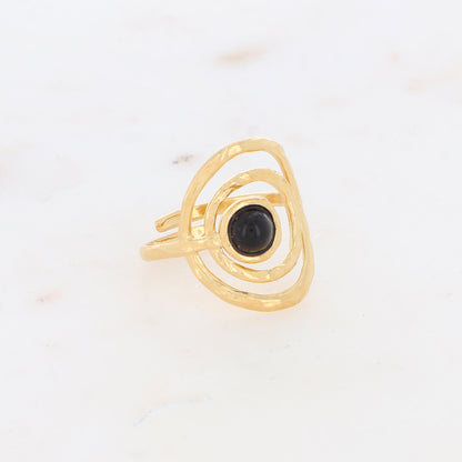 Bague avec anneau texturé et pierre naturelle - Onyx