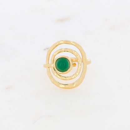 Bague avec anneau texturé et pierre naturelle - Aventurine