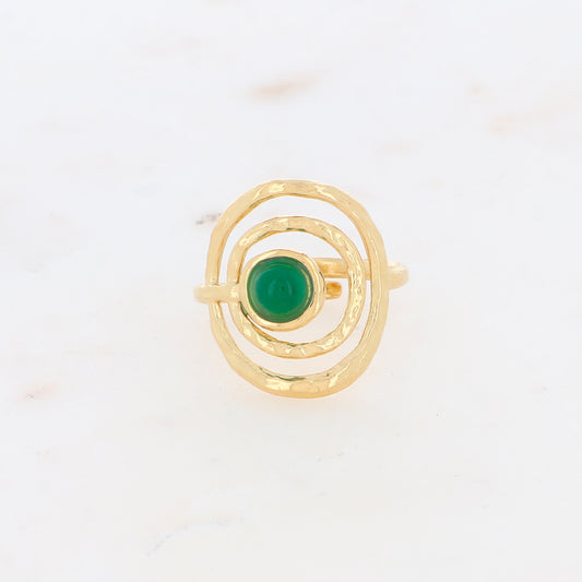 Bague avec anneau texturé et pierre naturelle - Aventurine