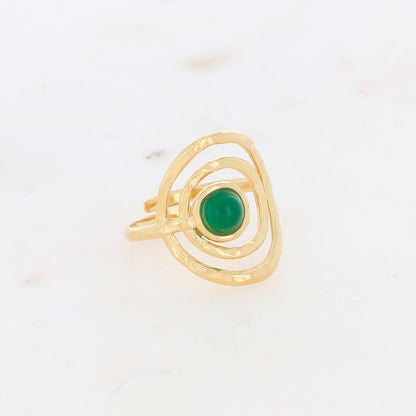Bague avec anneau texturé et pierre naturelle - Aventurine