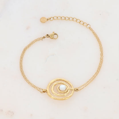 Bracelet avec anneaux texturés et nacre