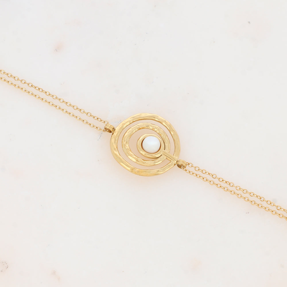 Bracelet avec anneaux texturés et nacre