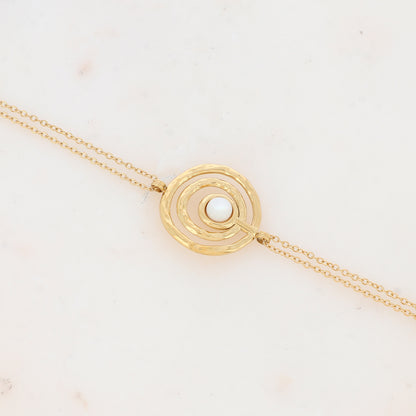 Bracelet avec anneaux texturés et nacre