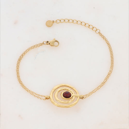 Bracelet avec anneaux texturés et pierre naturelle