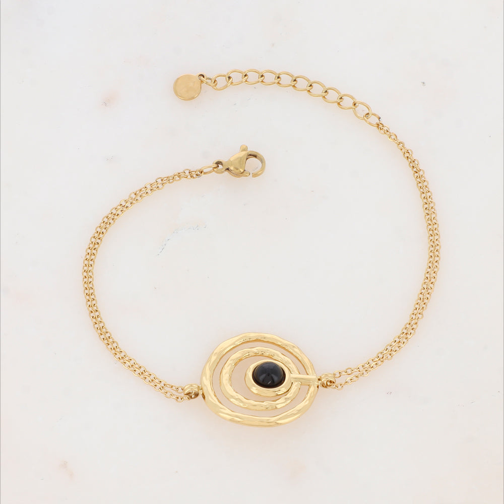 Bracelet avec anneaux texturés et pierre naturelle