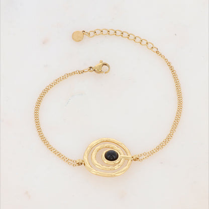 Bracelet avec anneaux texturés et pierre naturelle