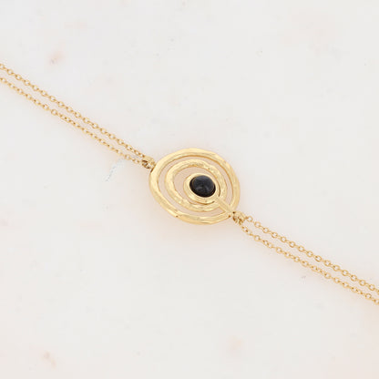 Bracelet avec anneaux texturés et pierre naturelle