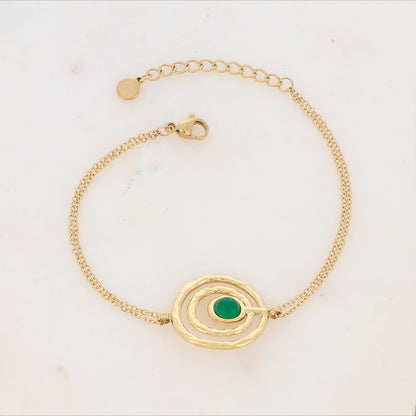 Bracelet avec anneaux texturés et pierre naturelle