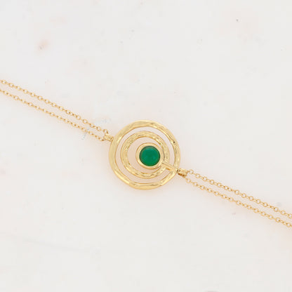 Bracelet avec anneaux texturés et pierre naturelle
