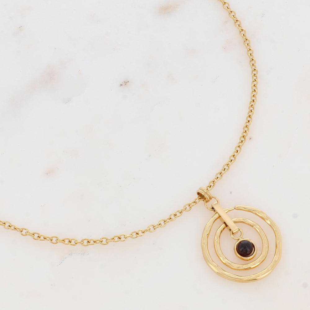 Collier avec anneaux texturés et pierre naturelle (60+5CM)