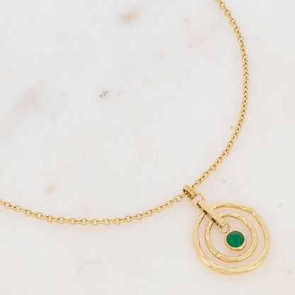Collier avec anneaux texturés et pierre naturelle (60+5CM)