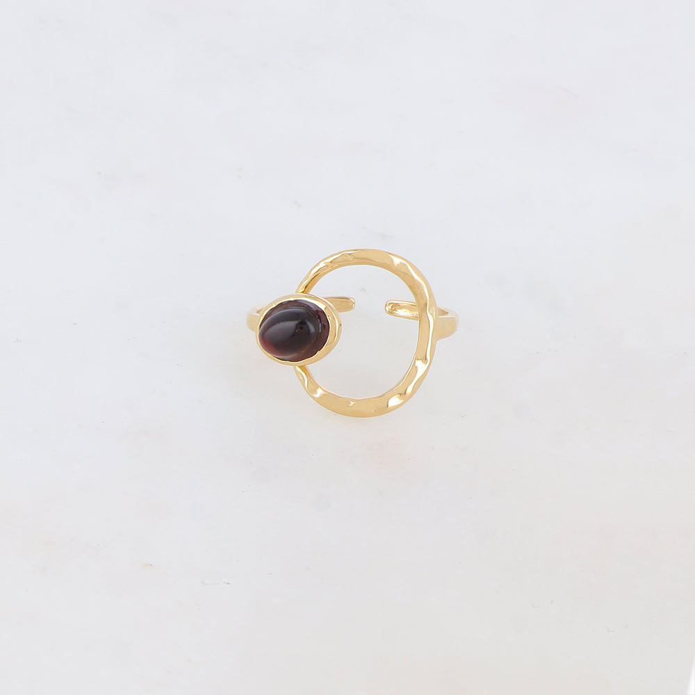 Bague avec anneau texturé et pierre naturelle - Œil de tigre