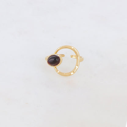 Bague avec anneau texturé et pierre naturelle - Œil de tigre