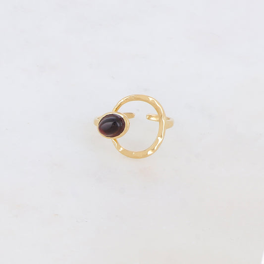 Bague avec anneau texturé et pierre naturelle - Œil de tigre