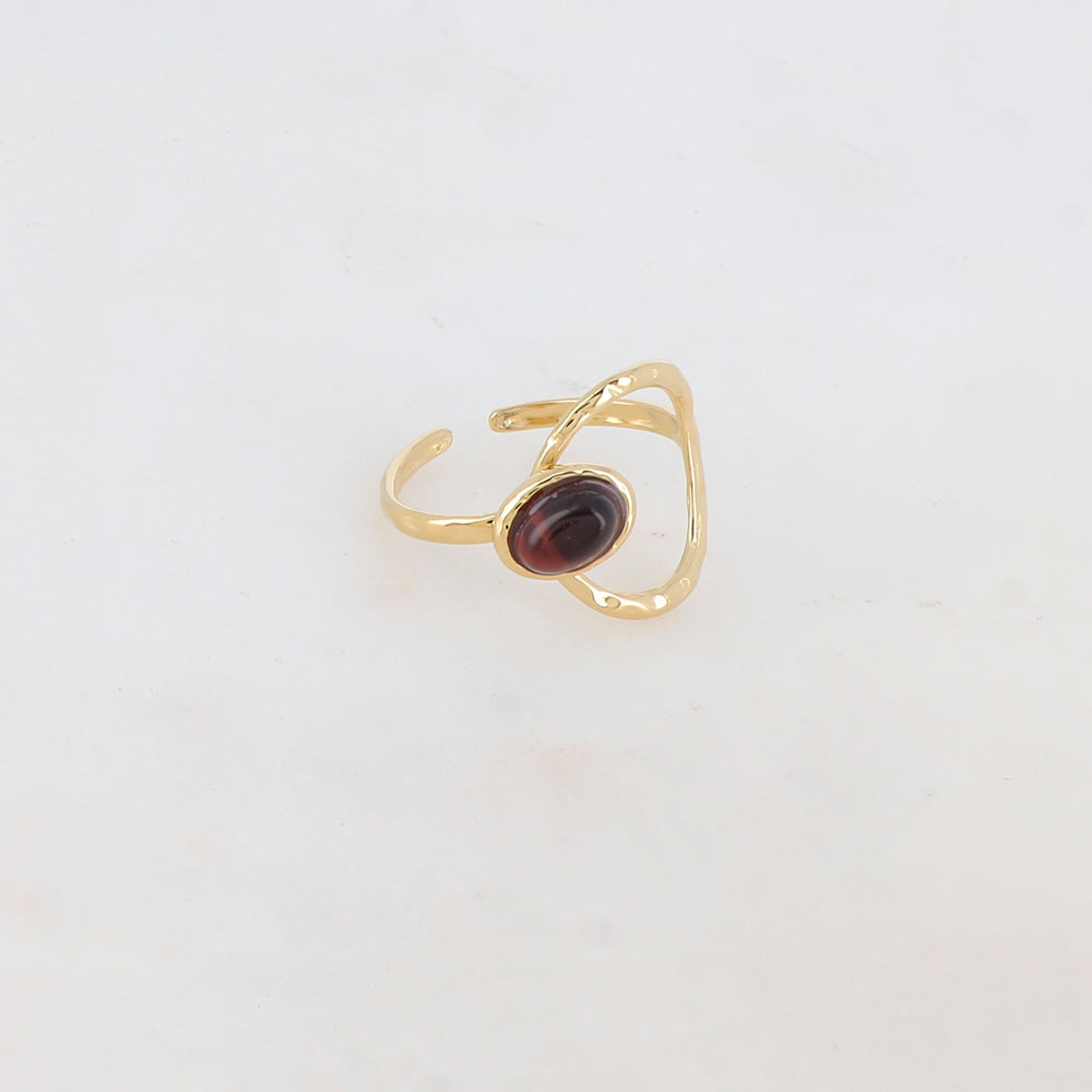 Bague avec anneau texturé et pierre naturelle - Œil de tigre