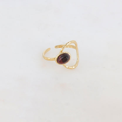 Bague avec anneau texturé et pierre naturelle - Œil de tigre