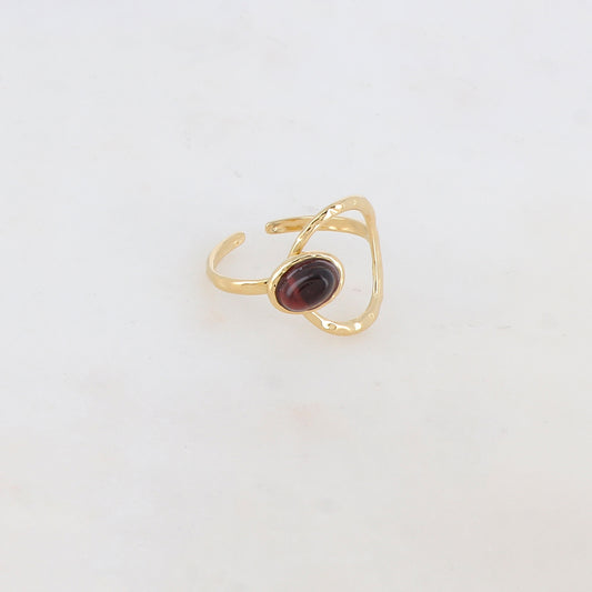 Bague avec anneau texturé et pierre naturelle - Œil de tigre