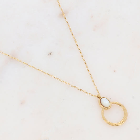 Collier avec anneau texturé avec nacre (40+5CM)