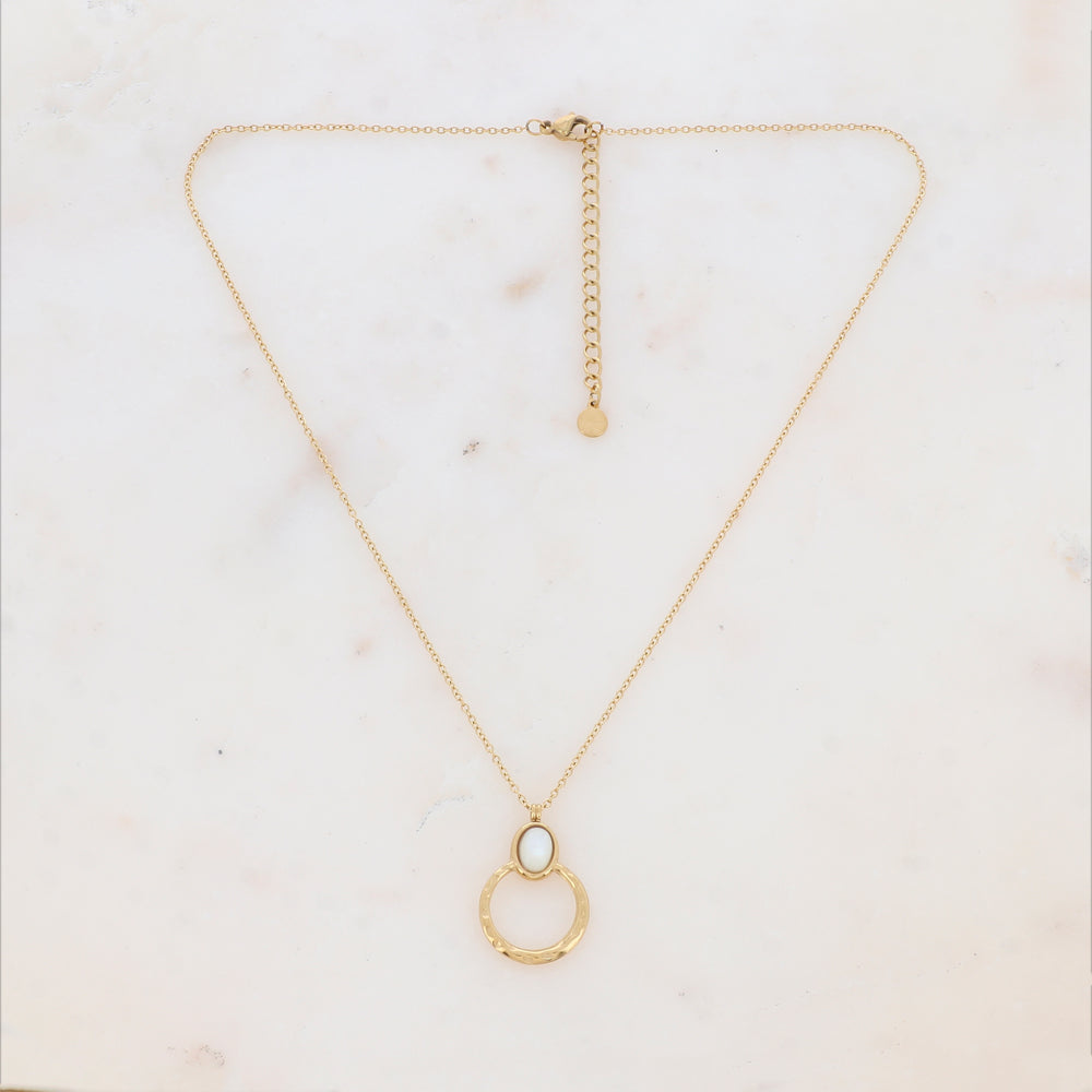 Collier avec anneau texturé avec nacre (40+5CM)
