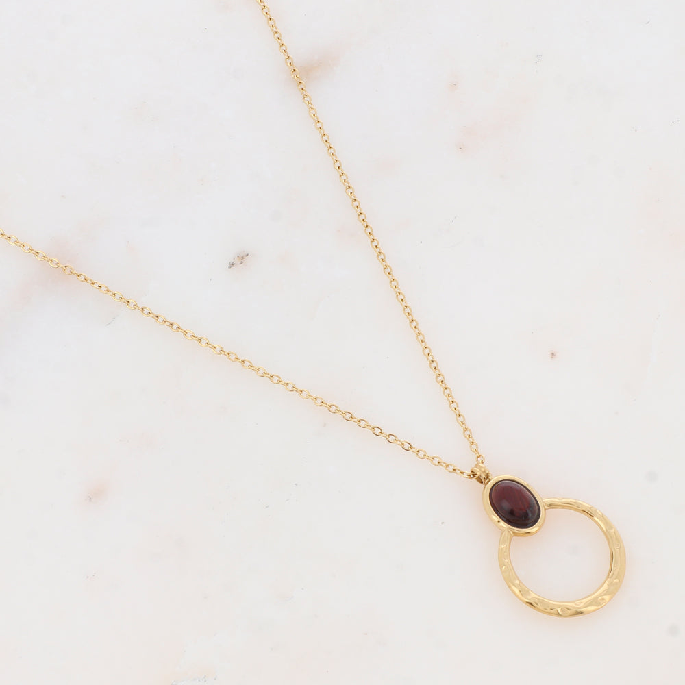 Collier avec anneau texturé et pierre naturelle (40+5CM)