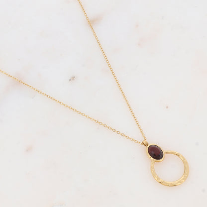Collier avec anneau texturé et pierre naturelle (40+5CM)